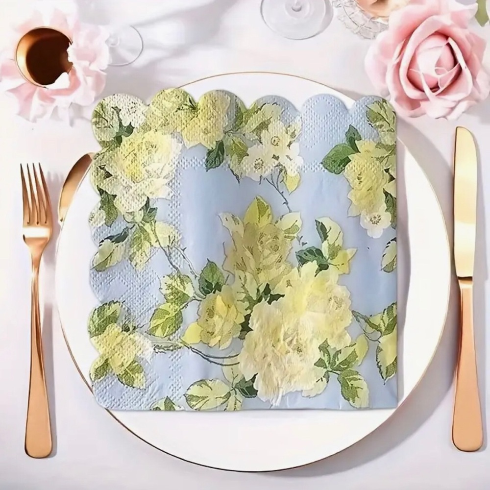 Laura Ashley Floral Scalloped Edge Cocktail Beverage Paper Napkins, 40 ct